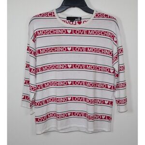 Love Moschino Sweater Size Medium  White Red Logo Graphic Lightweight